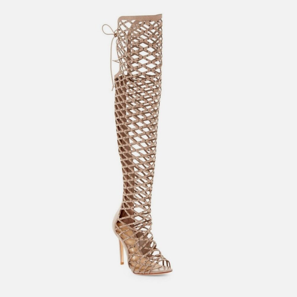 Schutz Karlyanna Over The Knee Caged Stiletto Embellished Sandal
